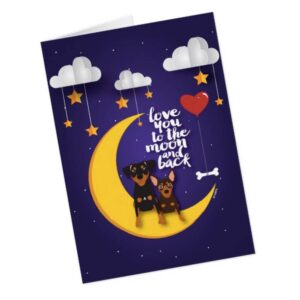 Illustration Min Pin Miniature Pinscher Love You to the Moon and Back Valentine's Day Card
