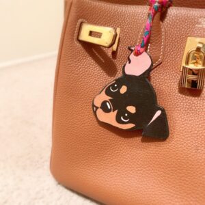 Handmade Miniature Pinscher Leather Key Chain: Min Pin Puppy Bag Charm