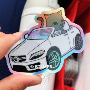 BT2MPS Russian Blue Cat / Tuxedo Snow Shoes Holographic Vinyl Sticker Kitty Cat Meow Convertible Car Ride