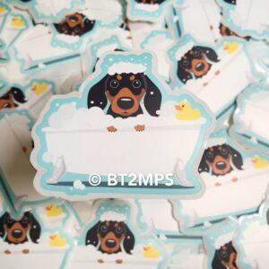 Dachshund Bubble Bath Vinyl Sticker - Doxie Dog Art