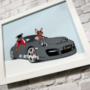 BT2MPS Min Pin Miniature Pinscher Dog out for a drive Illustration Personalized Print