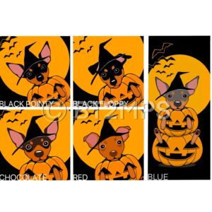 Illustration Min Pin Miniature Pinscher Boo! Trick or Treat! Happy Halloween Card