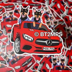 BT2MPS Min Pin Miniature Pinscher Dog Car Ride convertible SL500 Die Cut Vinyl 4”Sticker