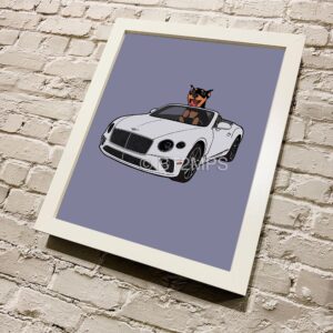 Min Pin Dog Bentley Convertible Illustration Art Print