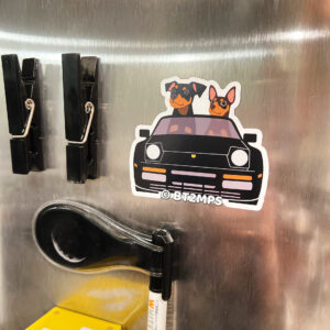Min Pin Car Ride in a 944 Magnet / Sticker - Miniature Pinscher - Dog Magnets for Fridge - Pet Owner Sticker for Car