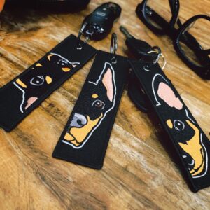 Miniature Pinscher Min Pin / Doberman Pinscher Embroidered Key Tags Keychain