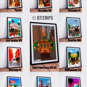 Miniature Pinscher US City Art Print: Travel Illustration
