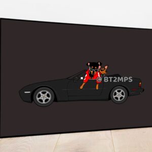 Min Pin Dog Print: Vintage Porsche 944 Cabriolet Illustration