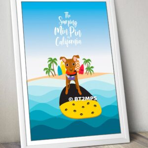 Surfing Time - BT2MPS Min Pin Miniature Pinscher DACHSHUND Sausage Dog Illustration Personalized  Print