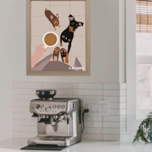 Min Pin Coffee Art Print: Miniature Pinscher Illustration