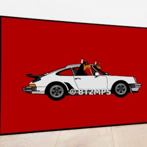 Min Pin Dogs in Vintage Porsche 911 Illustration Art Print