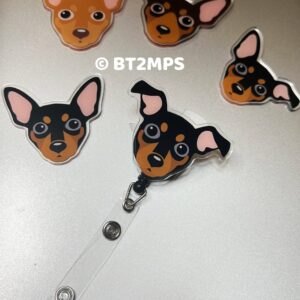BT2MPS Min Pin / Miniature Pinscher / German Pinscher / Manchester Terrier Dog Owner Acrylic Badge Reel