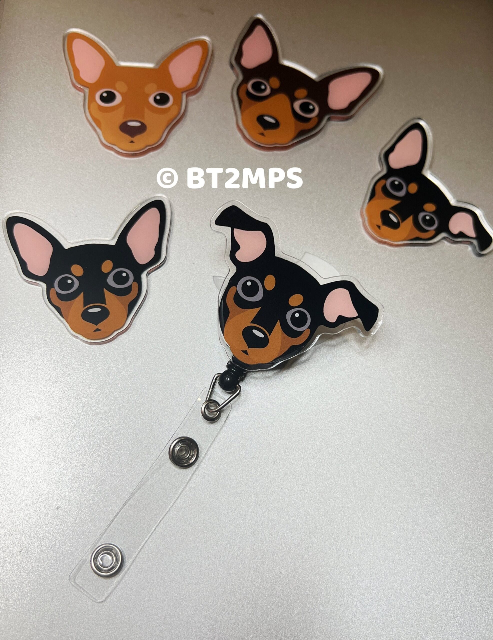 BT2MPS Min Pin / Miniature Pinscher / German Pinscher / Manchester Terrier Dog Owner Acrylic Badge Reel