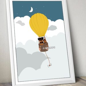 BT2MPS Min Pin Miniature Pinscher DACHSHUND Sausage Dog Illustration Personalized  Print - Up In The Clouds