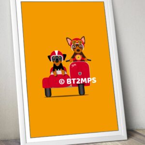 Min Pin POP ART Miniature Pinscher Dog Riding Vespa Scooter Motorbike sidecar Art Print