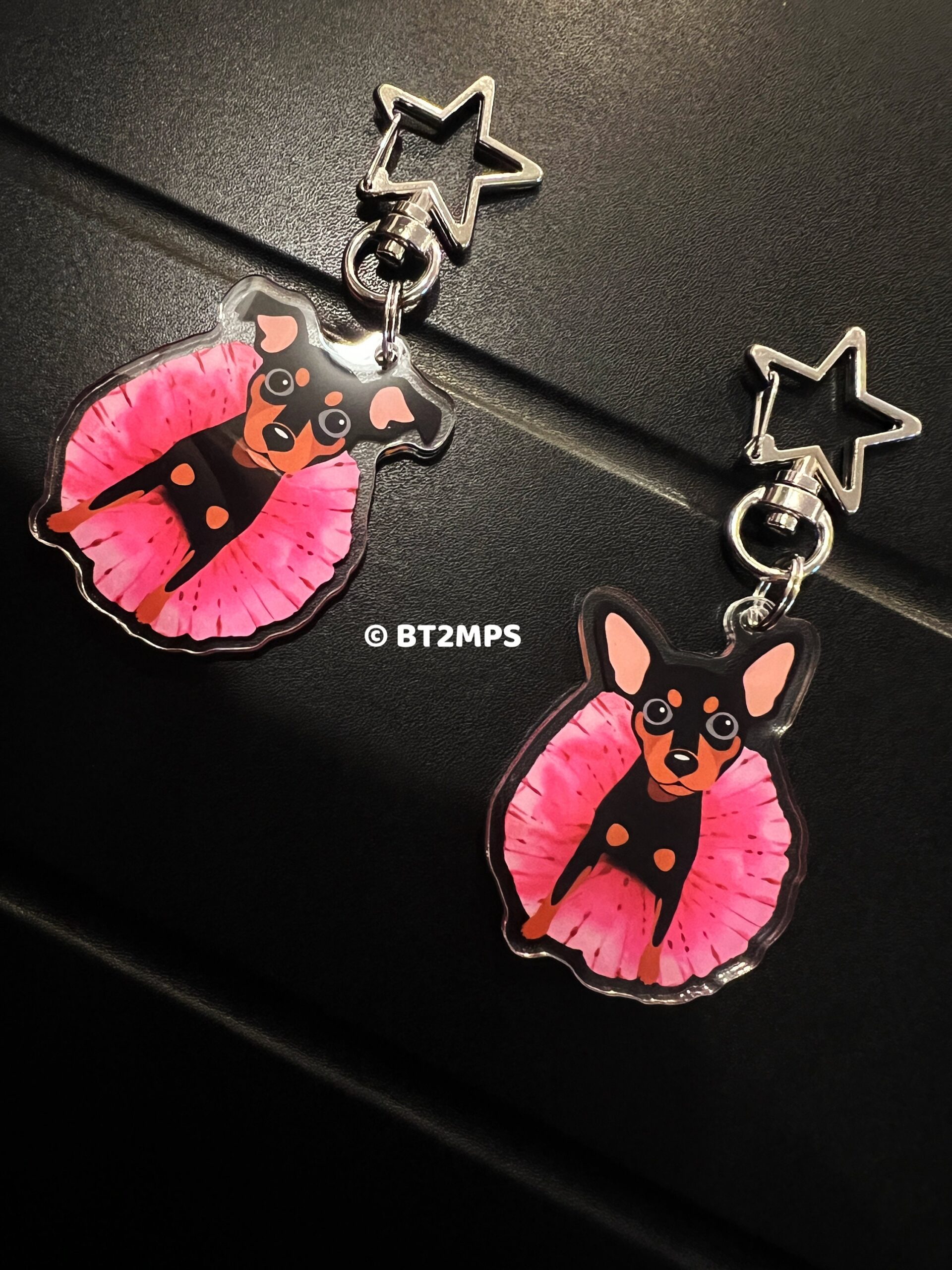 Min Pin Girl Acrylic Keychain: Pink Tutu Dog Keyring