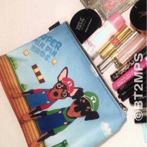 Nintendo Super Mario Inspired Min Pin Brothers Miniature Pinscher Large Makeup Toiletry Bag Organizer