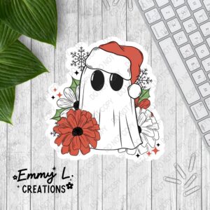 Christmas Ghost Sticker, Ghosty Sticker, Laptop Decal, Kindle Sticker, Kindle Insert, Kindle Accessory, Holiday Sticker, Ghost Santa -086