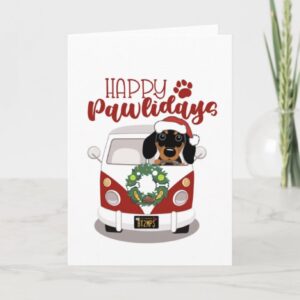 BT2MPS Dachshund Wiener Sausage Doxie Dog Paws & Presents on the Go! Christmas  Holiday Card
