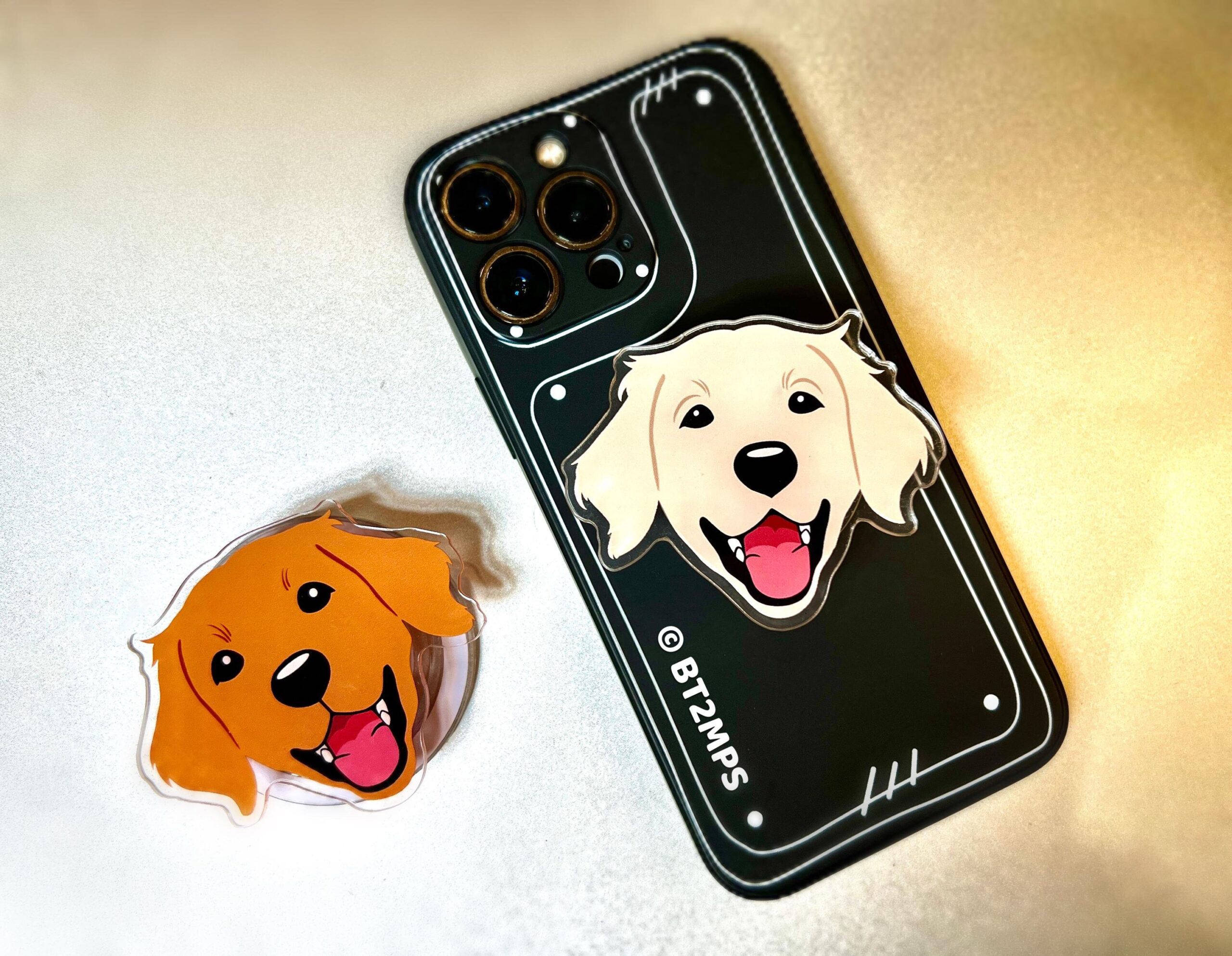 BT2MPS Golden Retriever Acrylic Phone Grip / iPhone Holder / Mobile Phone Stand / MagSafe