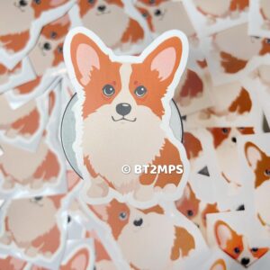 BT2MPS Corgi Puppy Dog Full Body Die Cut Vinyl  Easy Peel Kiss Cut Stickers