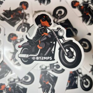 Biker Dachshund Sticker: Sausage Dog Riding Motorcycle - Waterproof Vinyl