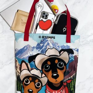 Cowboy Miniature Pinscher Tote Bag: Rocky Mountains Western Dog Art