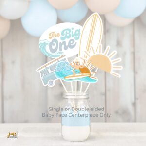 The Big One Custom Kid's Face Centerpiece Photo Surfer Ocean First Birthday Centerpiece Decor for The Big One Birthday Party Bright