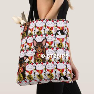 Lucky Min Pin Maneki-Neko Canvas Tote Bag