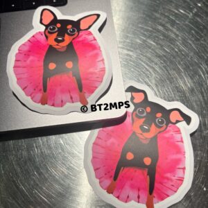 Ballet Min Pin Baby Girl in a Pink Tutu Dog Vinyl Stickers